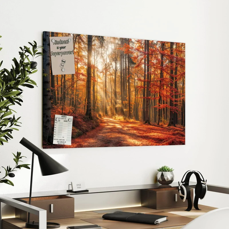 Metall Magnettafel - Waldweg im Herbstlicht