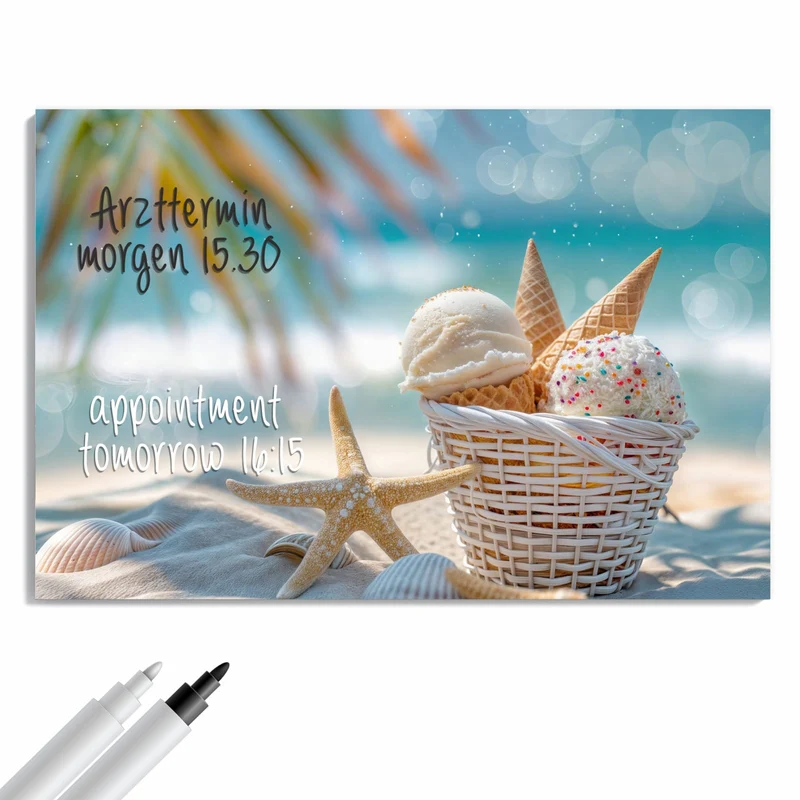 Metall Magnettafel - Eiskugeln am Strand
