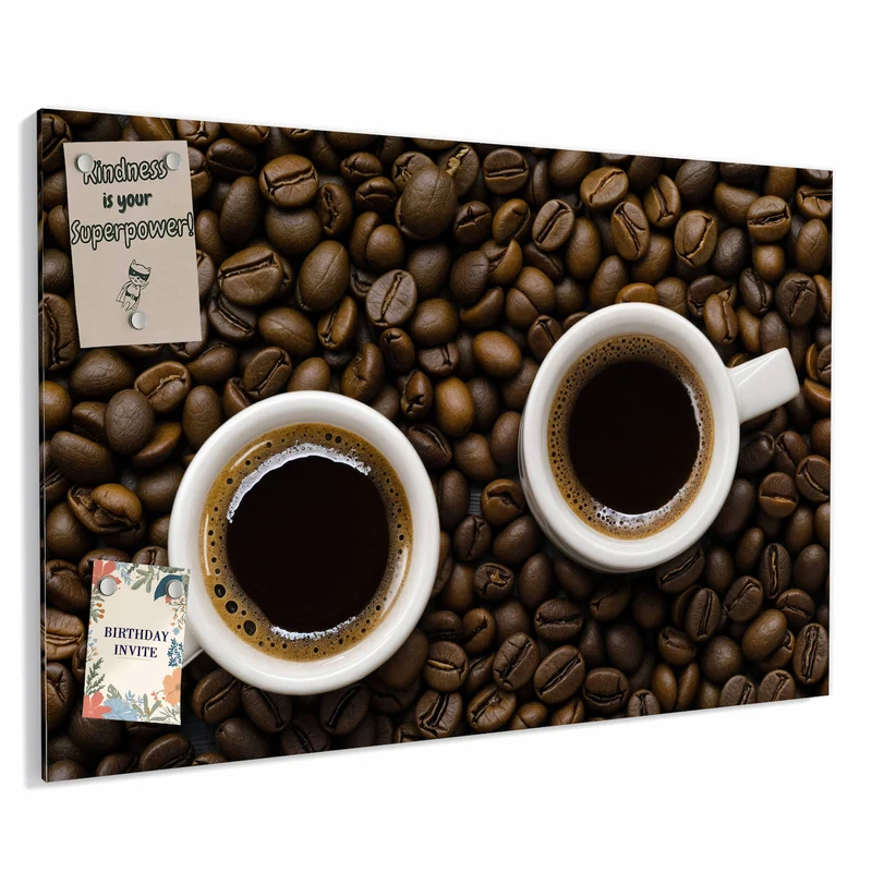 Metall Magnettafel - Kaffeebohnen und Tassen