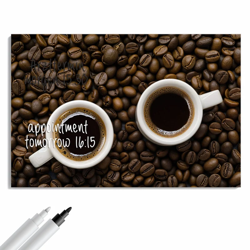 Metall Magnettafel - Kaffeebohnen und Tassen