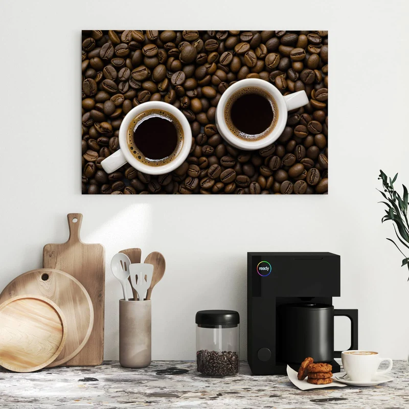 Metall Magnettafel - Kaffeebohnen und Tassen
