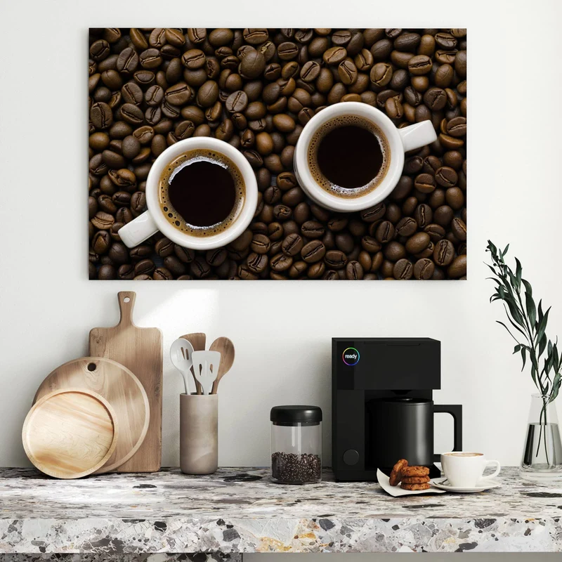 Metall Magnettafel - Kaffeebohnen und Tassen