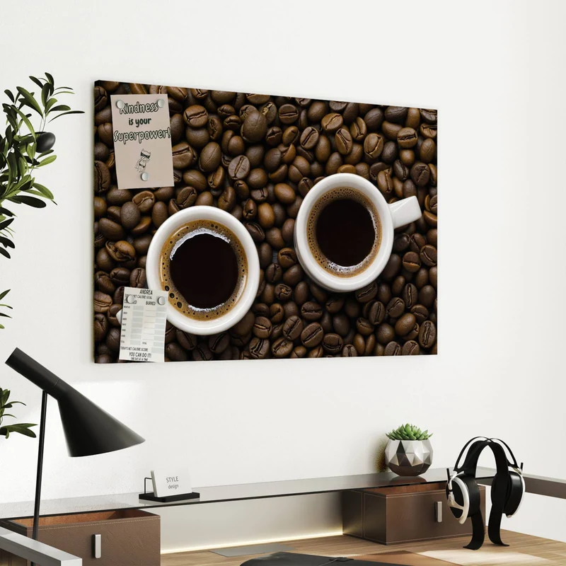 Metall Magnettafel - Kaffeebohnen und Tassen