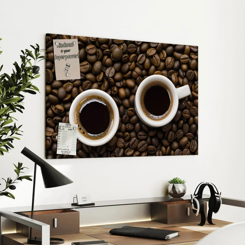 Metall Magnettafel - Kaffeebohnen und Tassen