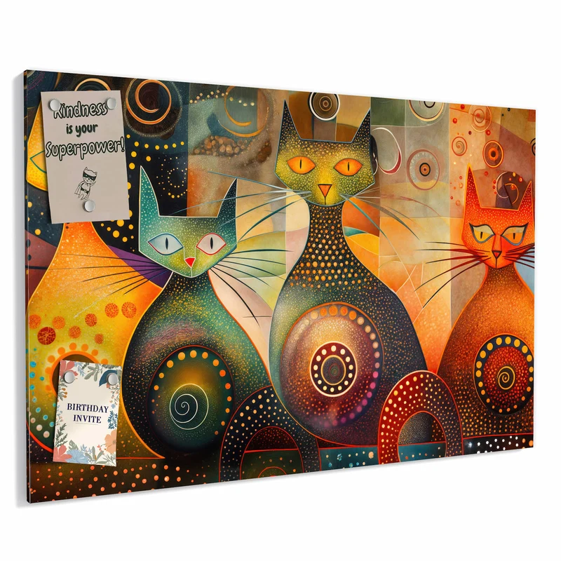 Metall Magnettafel - Drei Katzen in Orange