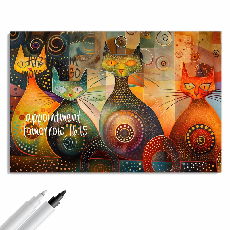 Metall Magnettafel - Drei Katzen in Orange