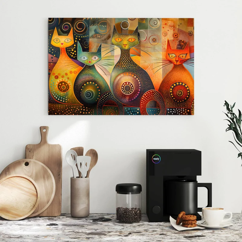 Metall Magnettafel - Drei Katzen in Orange