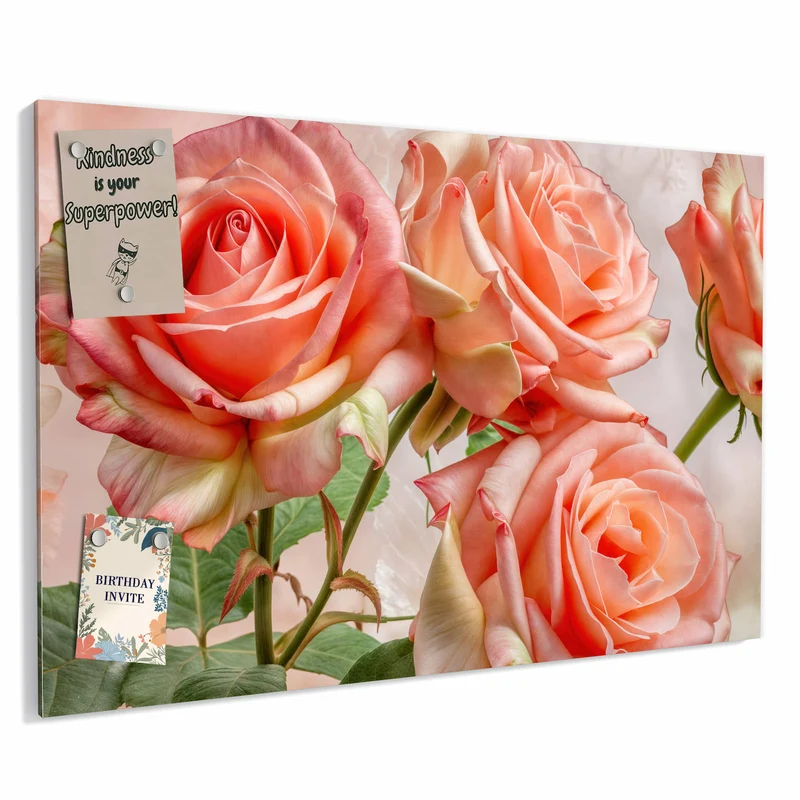Metall Magnettafel - Korallenrote Rosen