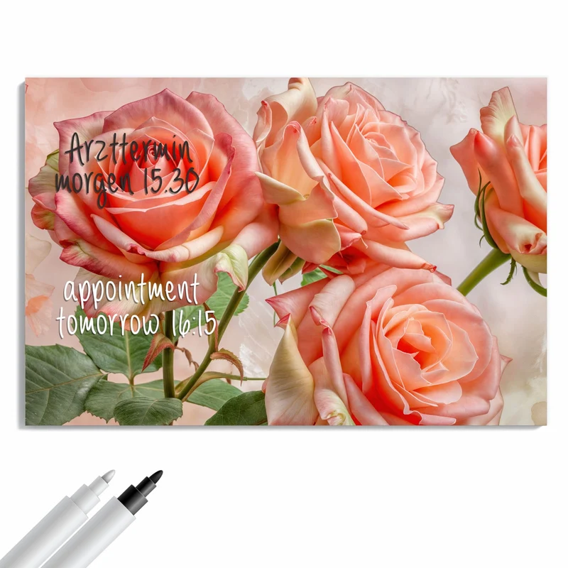 Metall Magnettafel - Korallenrote Rosen