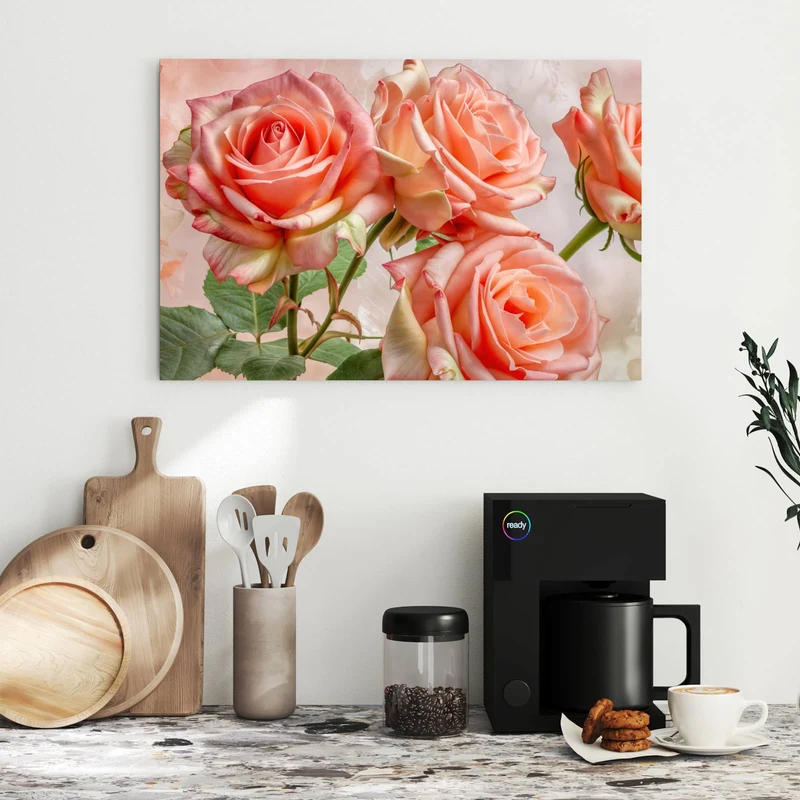 Metall Magnettafel - Korallenrote Rosen