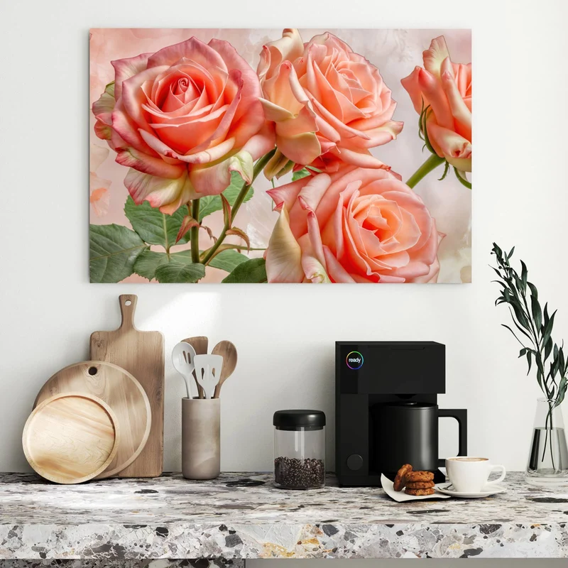 Metall Magnettafel - Korallenrote Rosen