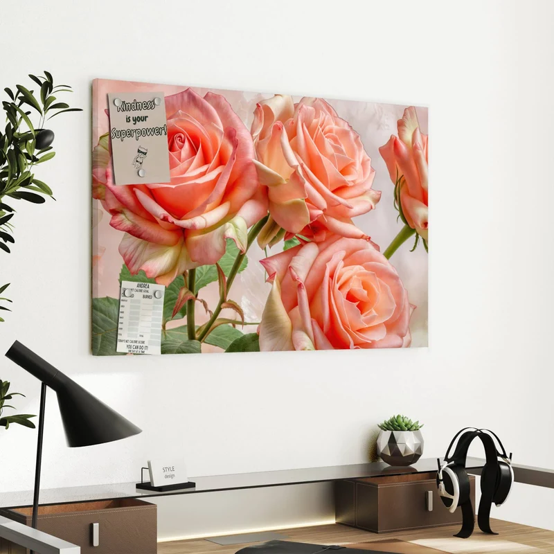 Metall Magnettafel - Korallenrote Rosen