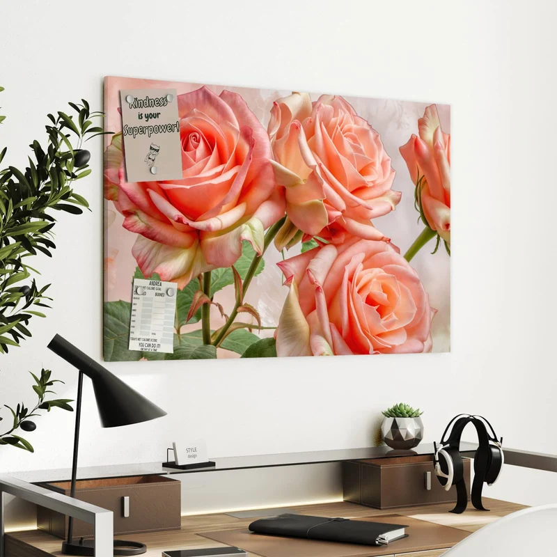 Metall Magnettafel - Korallenrote Rosen