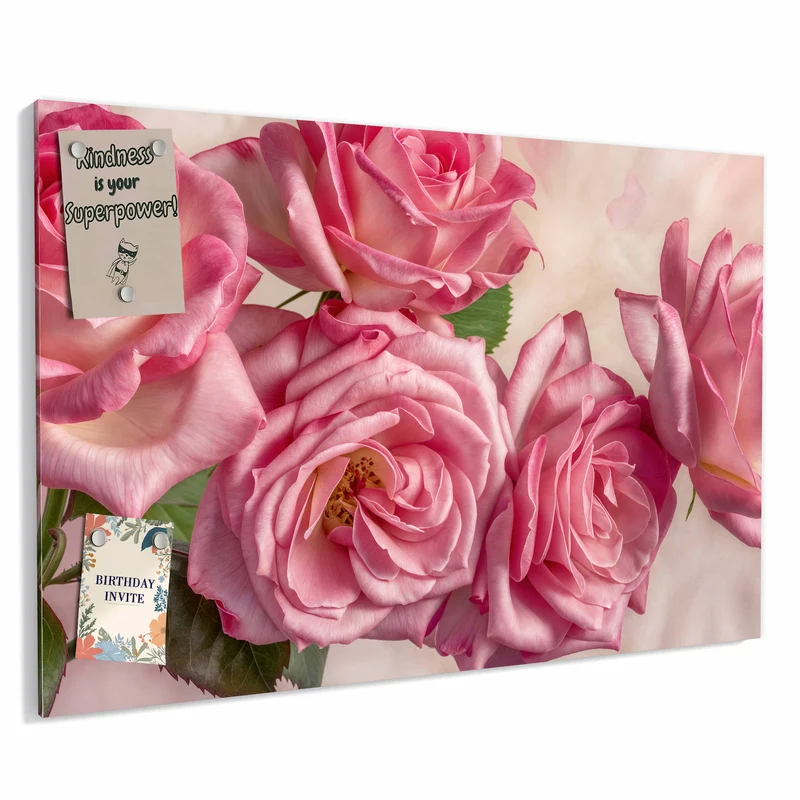 Metall Magnettafel - Rosa Rosenblüten