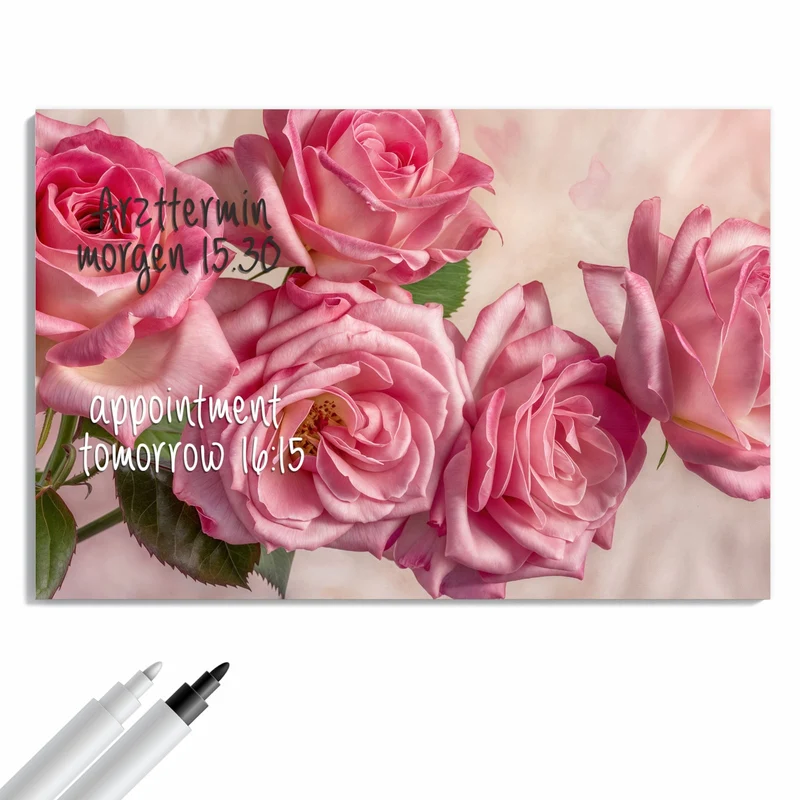 Metall Magnettafel - Rosa Rosenblüten