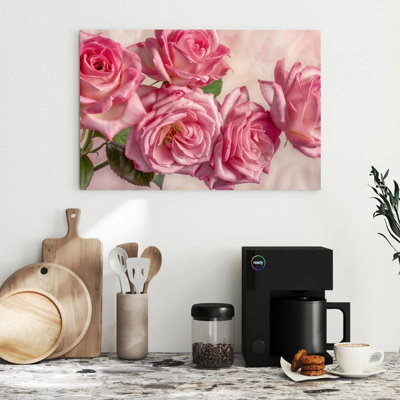 Metall Magnettafel - Rosa Rosenblüten