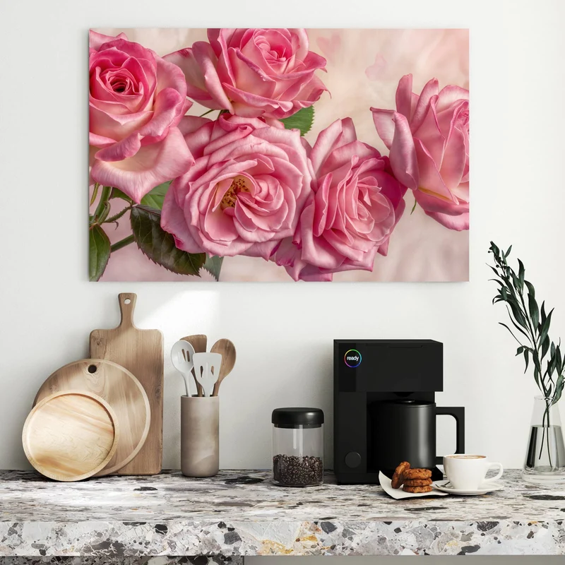 Metall Magnettafel - Rosa Rosenblüten