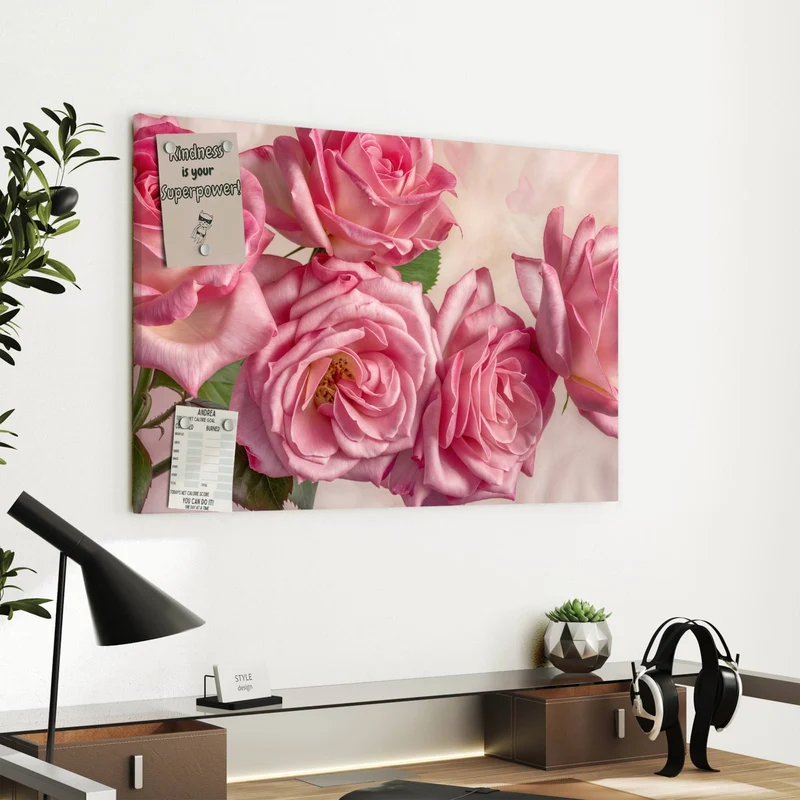 Metall Magnettafel - Rosa Rosenblüten