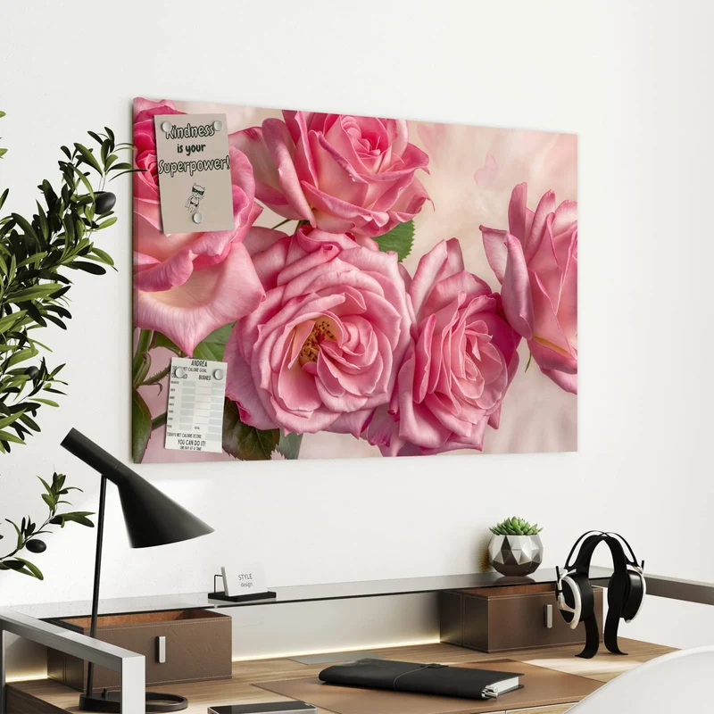 Metall Magnettafel - Rosa Rosenblüten