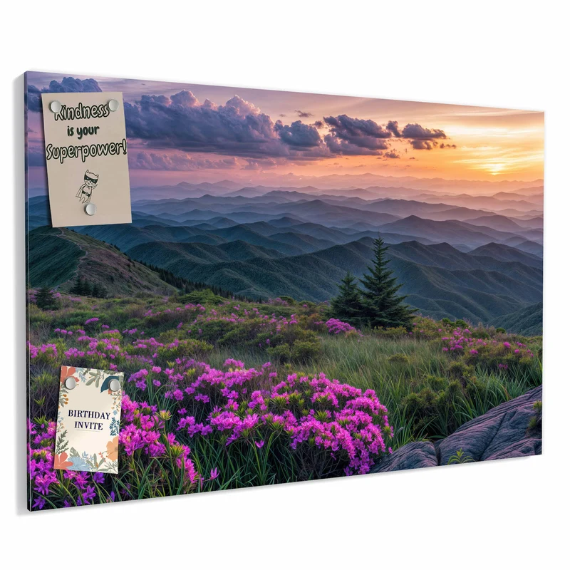 Metall Magnettafel - Blüten vor Bergketten