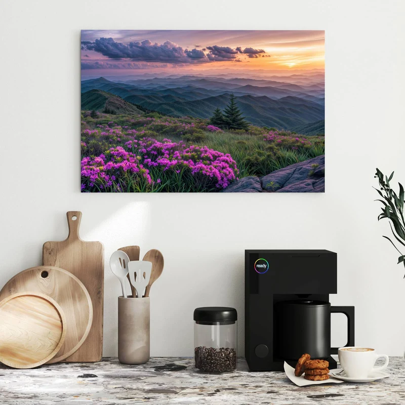 Metall Magnettafel - Blüten vor Bergketten