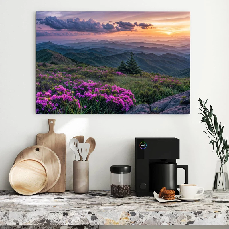 Metall Magnettafel - Blüten vor Bergketten