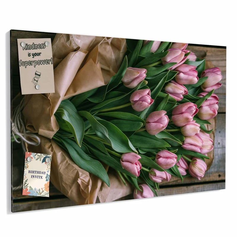 Metall Magnettafel - Rosa Tulpenstrauß