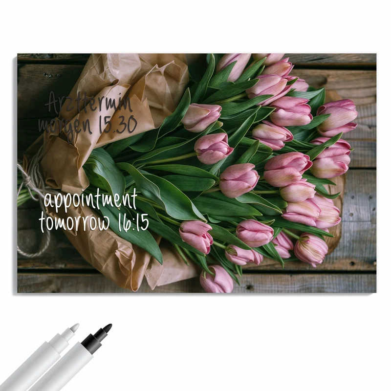 Metall Magnettafel - Rosa Tulpenstrauß