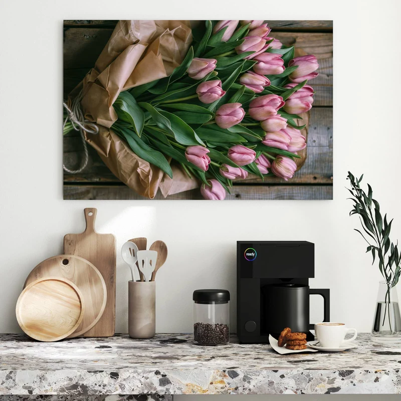 Metall Magnettafel - Rosa Tulpenstrauß