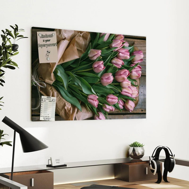 Metall Magnettafel - Rosa Tulpenstrauß