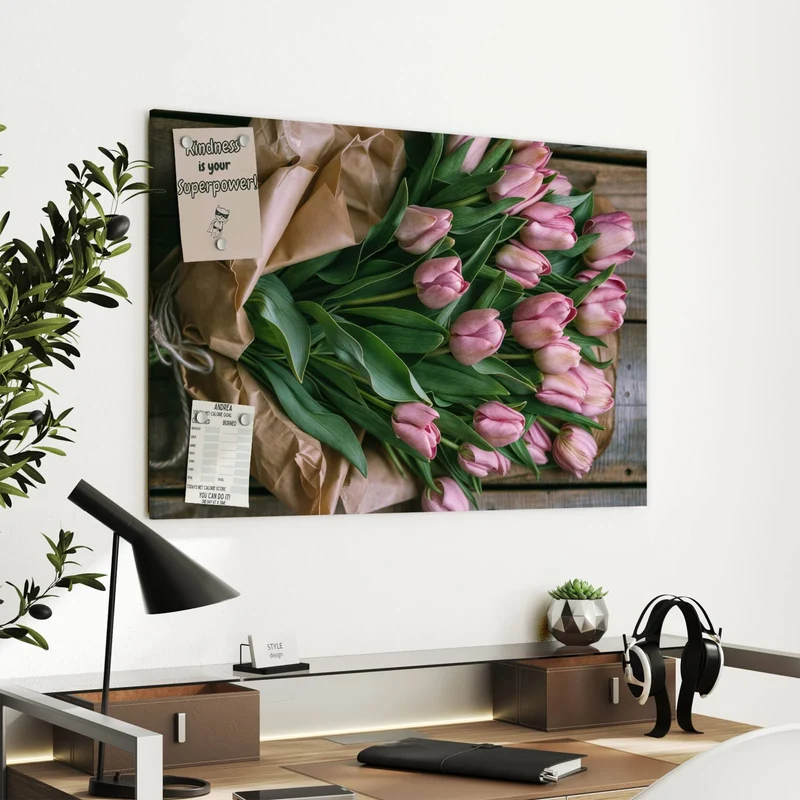 Metall Magnettafel - Rosa Tulpenstrauß