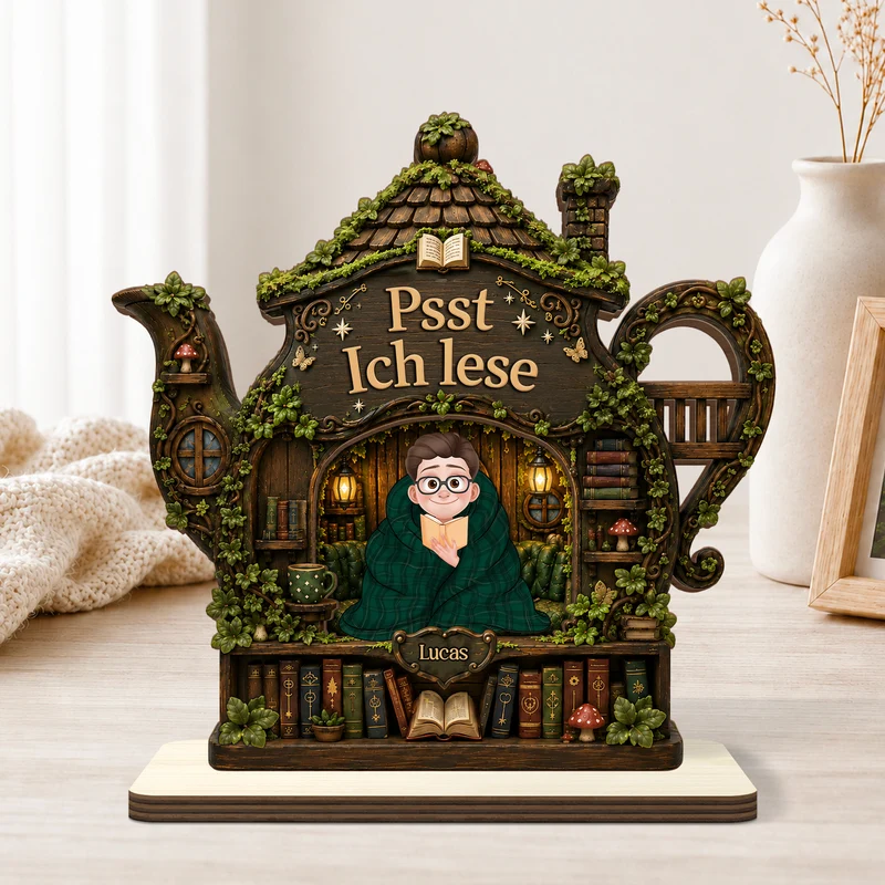 Psst Ich Lese - Personalisierte Geschenke Für Leseratten Männer Frauen | Holzaufsteller Mit Standfuß