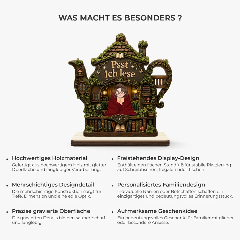 Psst Ich Lese - Personalisierte Geschenke Für Leseratten Männer Frauen | Holzaufsteller Mit Standfuß