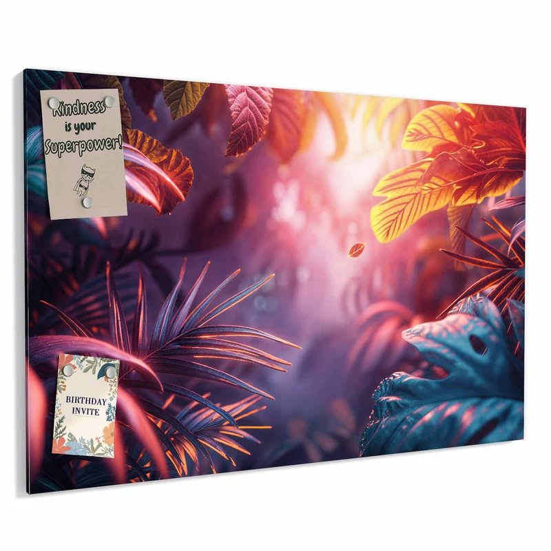 Metall Magnettafel - Dschungel im Neonlicht