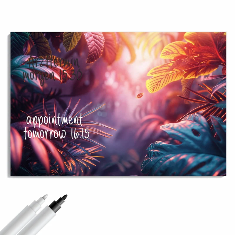 Metall Magnettafel - Dschungel im Neonlicht