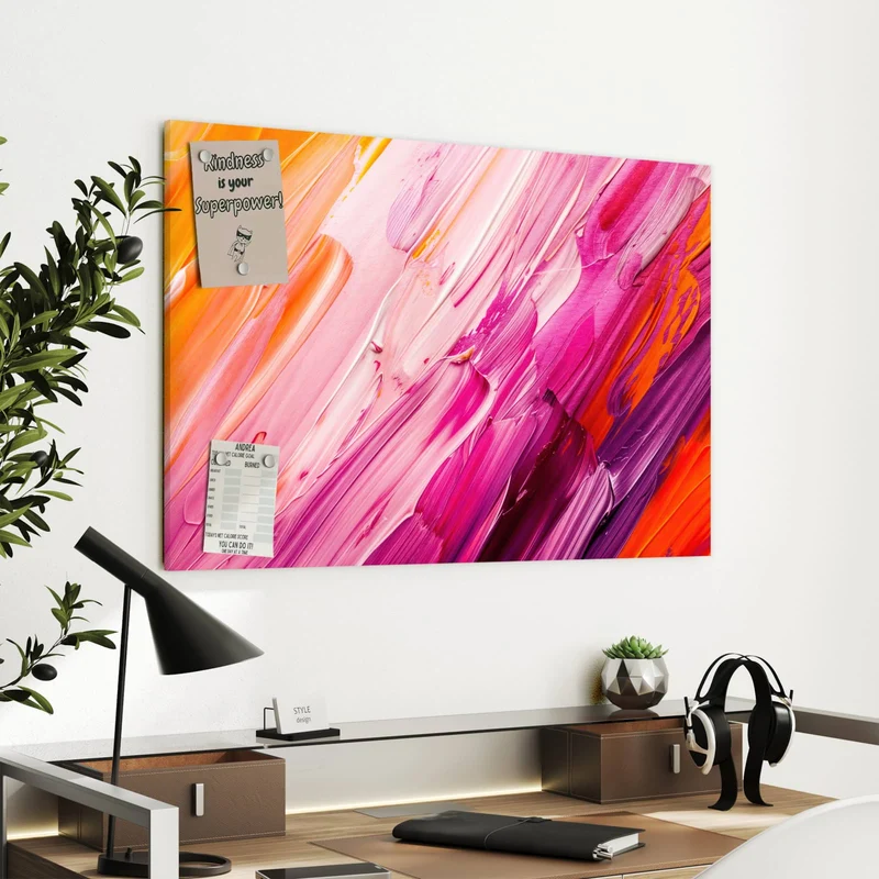 Metall Magnettafel - Rosa Pinselstriche