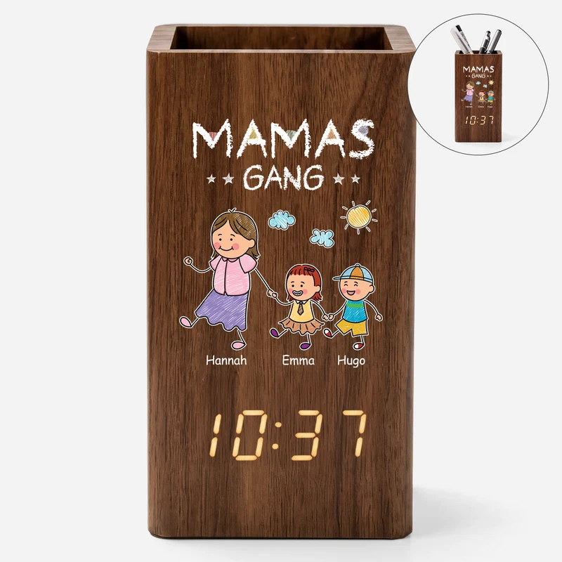 Papas Gang - Personalisiertes Geschenk | Stiftehalter Mit Uhr Papa Mama Buntstifte