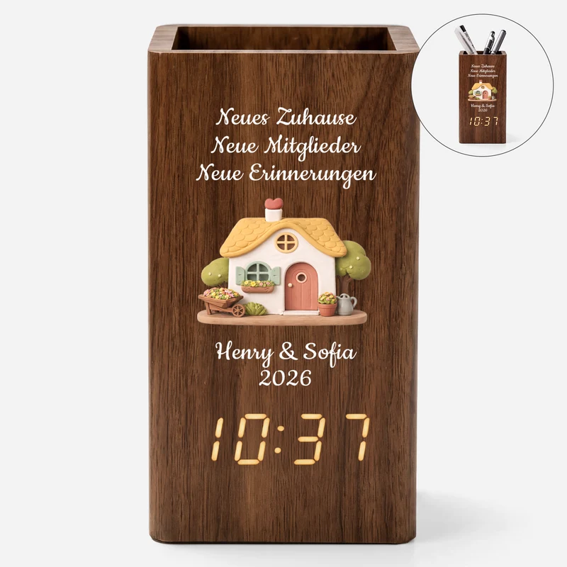 Neues Zuhause Neues Abenteuer Neue Erinnerungen - Personalisierte Geschenke Zum Einzug | Stiftehalter Mit Uhr Paar