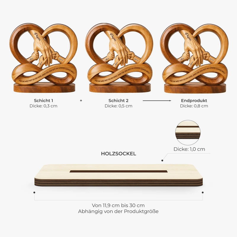 [3D-Optik] Für Die Welt Bist Du Ein Papa - Personalisiertes Geschenk | Holzaufsteller Mit Standfuß Papa Mama