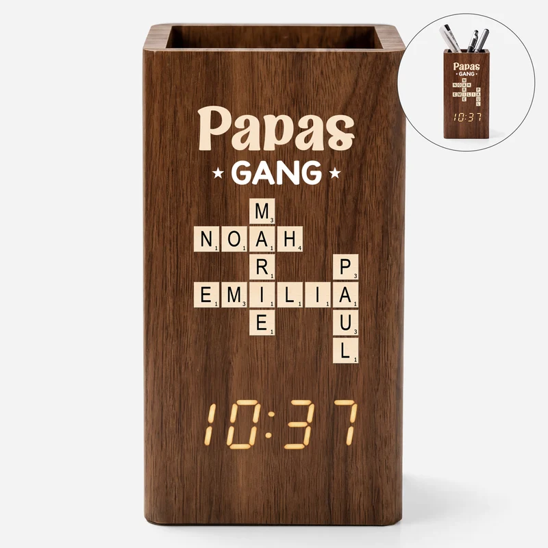 Papas Gang - Personalisiertes Kreuzworträtsel Geschenk | Stiftehalter Mit Uhr Papa Opa
