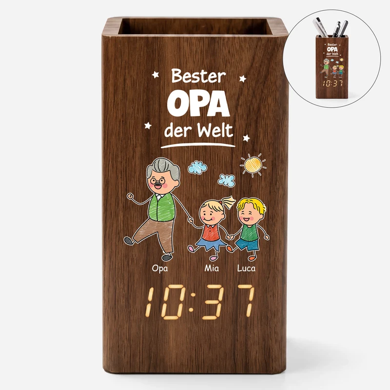 Bester Papa Der Welt - Personalisiertes Geschenk | Stiftehalter mit Uhr Herren Papa Opa Buntstifte