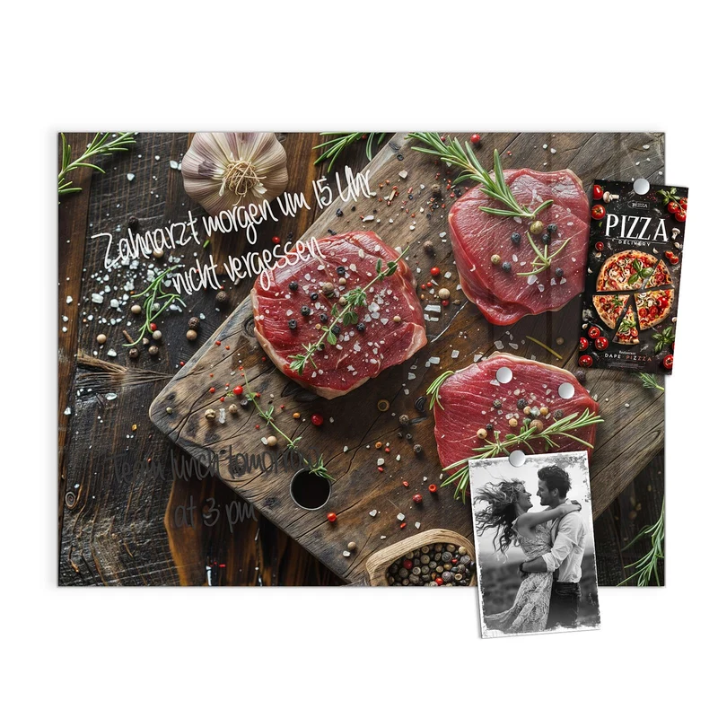 Magnettafel - Steaks mit Knoblauch