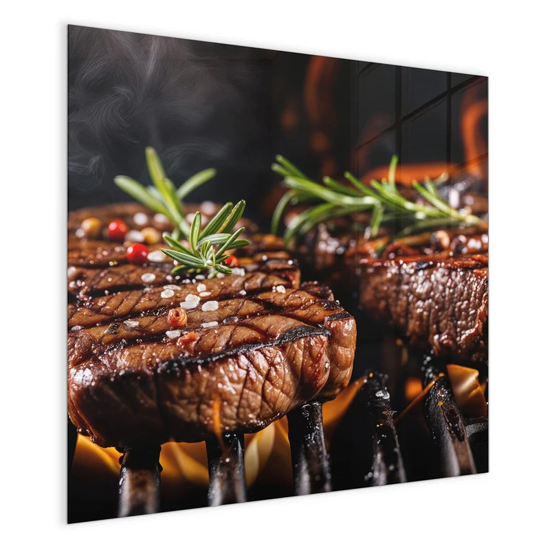 Magnettafel - Steaks über Flammen