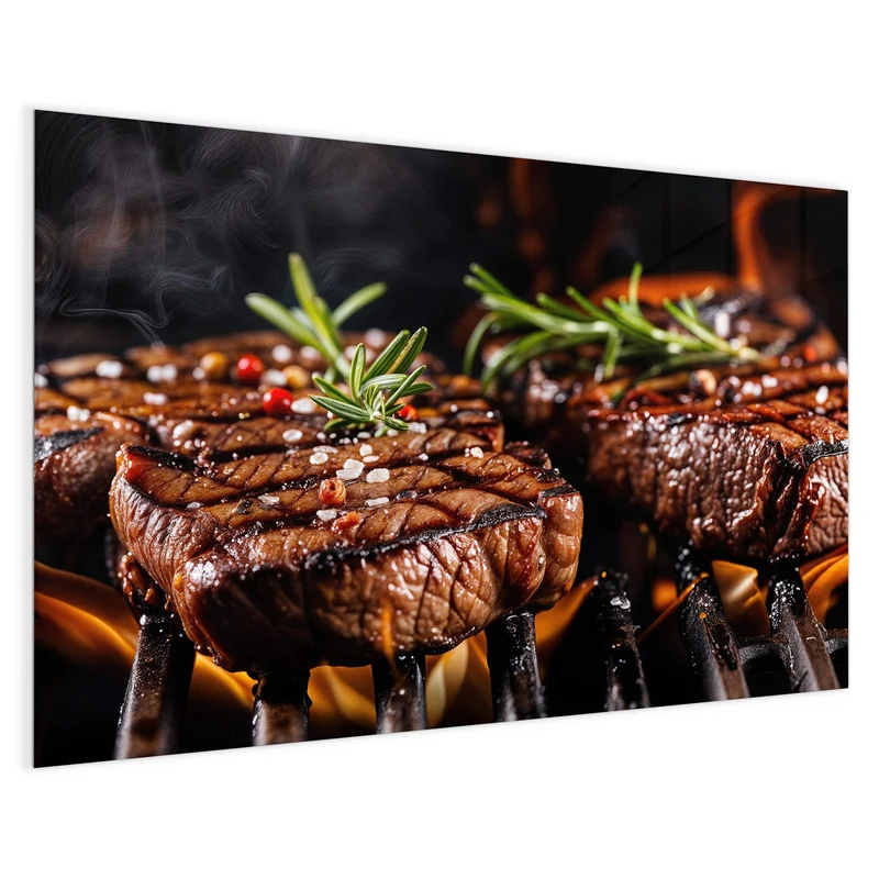 Magnettafel - Steaks über Flammen