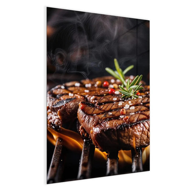Magnettafel - Steaks über Flammen