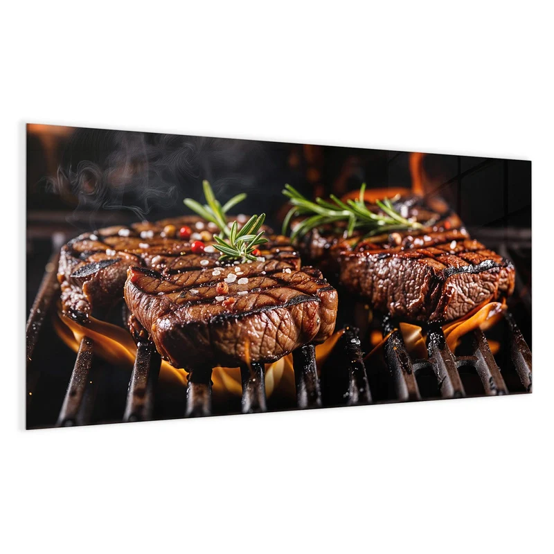 Magnettafel - Steaks über Flammen