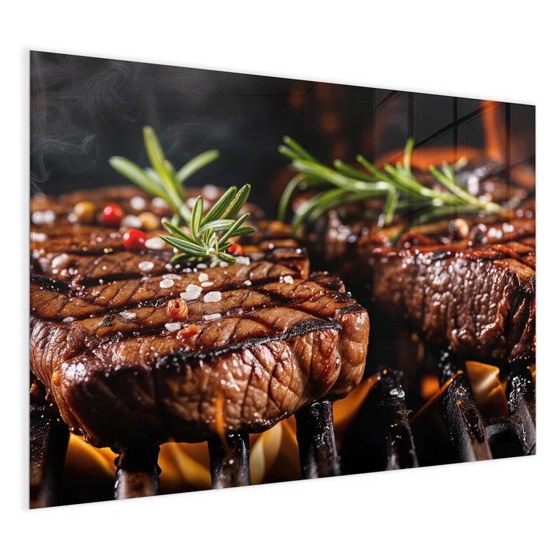 Magnettafel - Steaks über Flammen