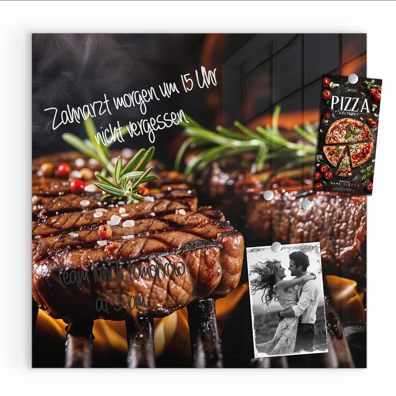 Magnettafel - Steaks über Flammen