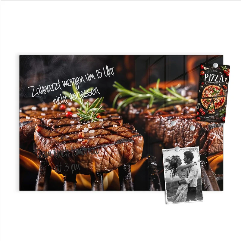 Magnettafel - Steaks über Flammen