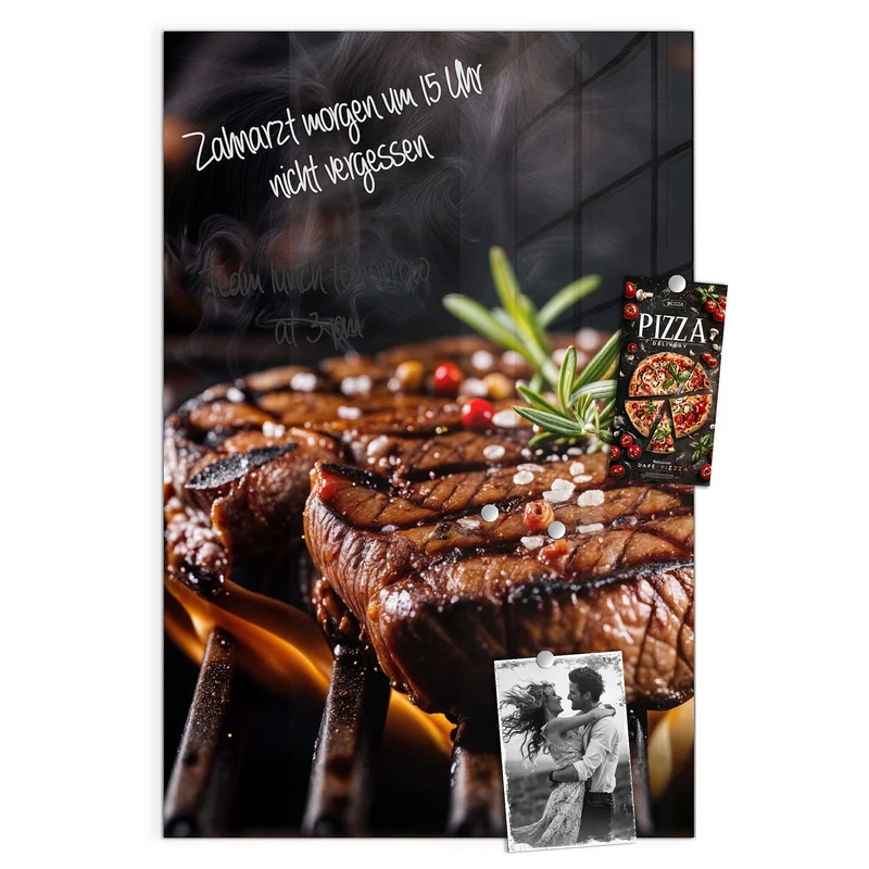 Magnettafel - Steaks über Flammen